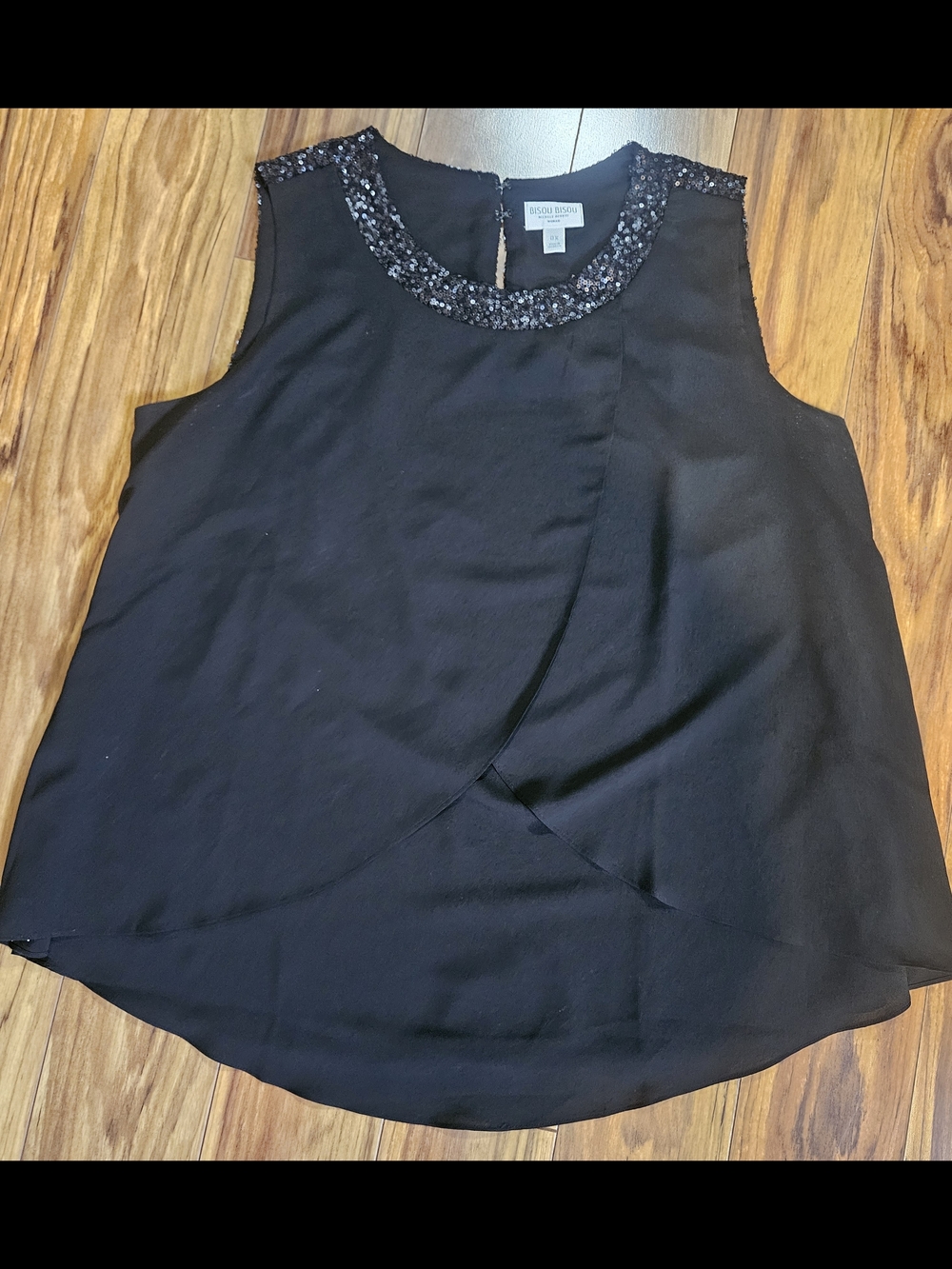 Bisou Bisou Black Beaded Neckline Sleeveless Blouse